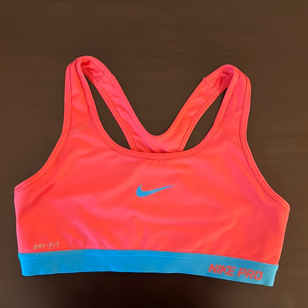 Nike Pro sports bra (cupped), size M, pink/turquoise, stretch material
